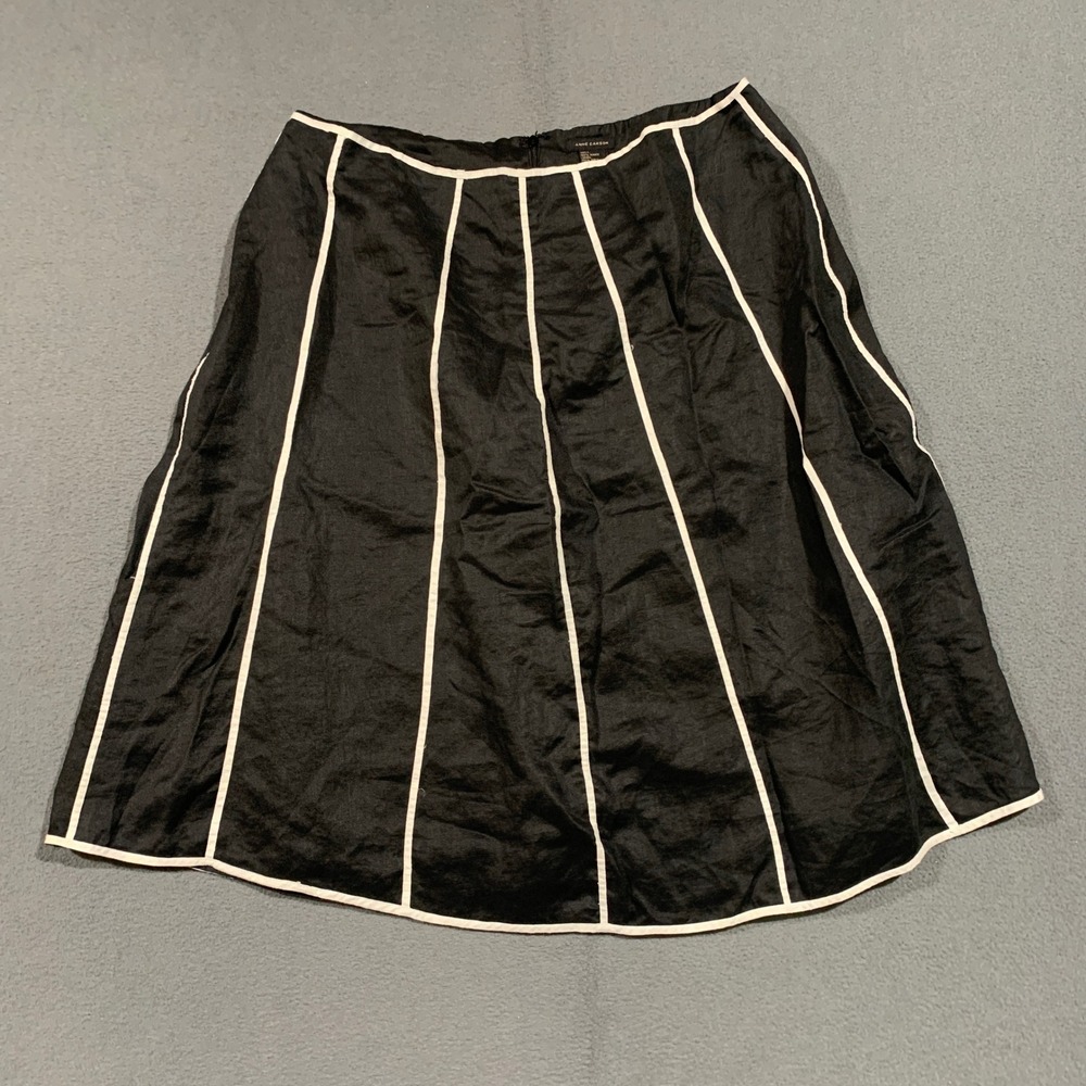 Women's XL Steampunk Black‎ Ramie A-Line Midi Skirt White Piping Trim Lined